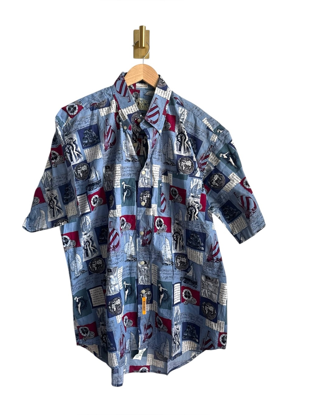 BD Baggies Nautical Print Button Down Shirt Sailboats Maritime Men's Large